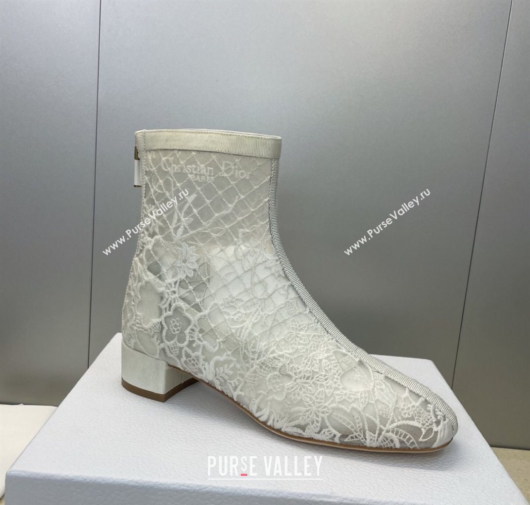 Dior Naughtily-D Heeled Ankle Boots 3.5cm in Transparent Mesh Embroidered with Millefiori Motif White 2025 DR121607 (MD-25121611