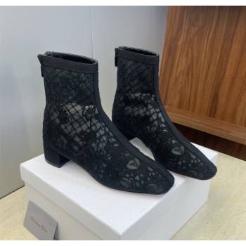 Dior Naughtily-D Heeled Ankle Boots 3.5cm in Transparent Mesh Embroidered with Millefiori Motif Black 2025 DR121607 (MD-25121611