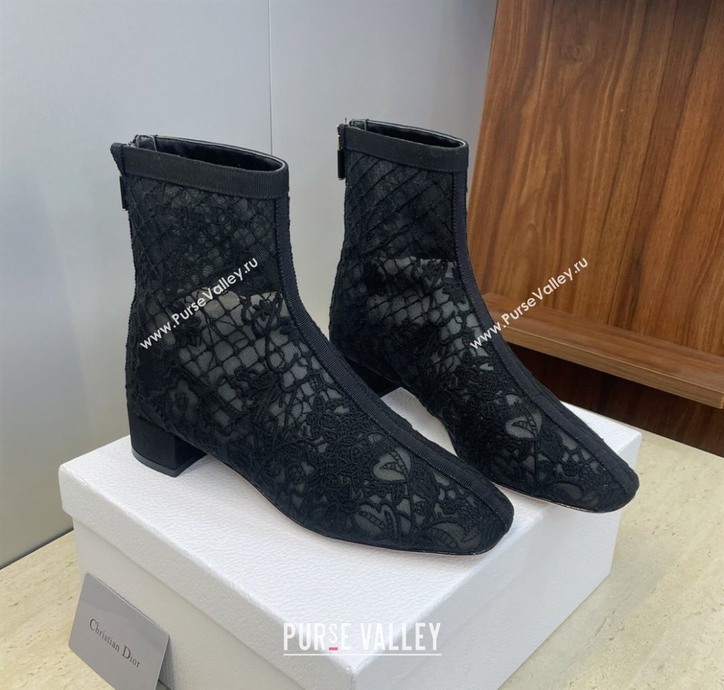 Dior Naughtily-D Heeled Ankle Boots 3.5cm in Transparent Mesh Embroidered with Millefiori Motif Black 2025 DR121607 (MD-25121611