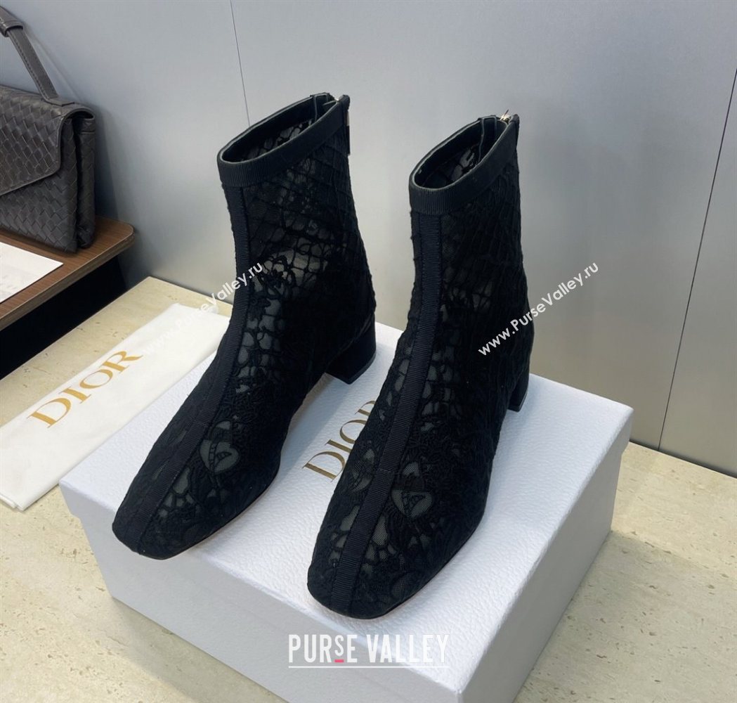 Dior Naughtily-D Heeled Ankle Boots 3.5cm in Transparent Mesh Embroidered with Millefiori Motif Black 2025 DR121607 (MD-25121611