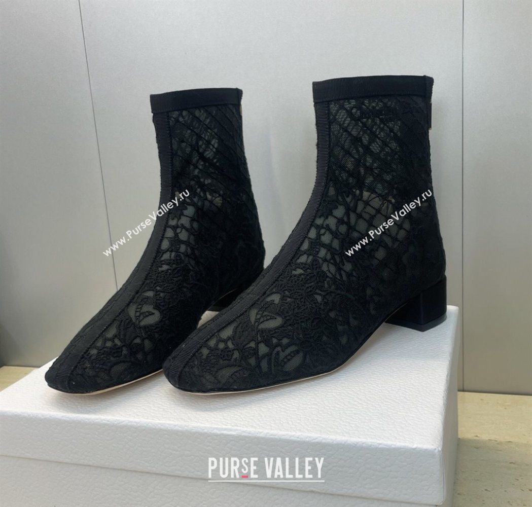 Dior Naughtily-D Heeled Ankle Boots 3.5cm in Transparent Mesh Embroidered with Millefiori Motif Black 2025 DR121607 (MD-25121611