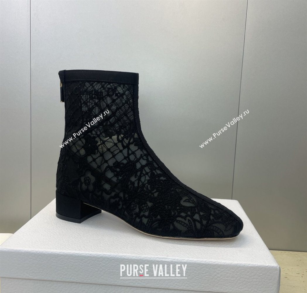 Dior Naughtily-D Heeled Ankle Boots 3.5cm in Transparent Mesh Embroidered with Millefiori Motif Black 2025 DR121607 (MD-25121611