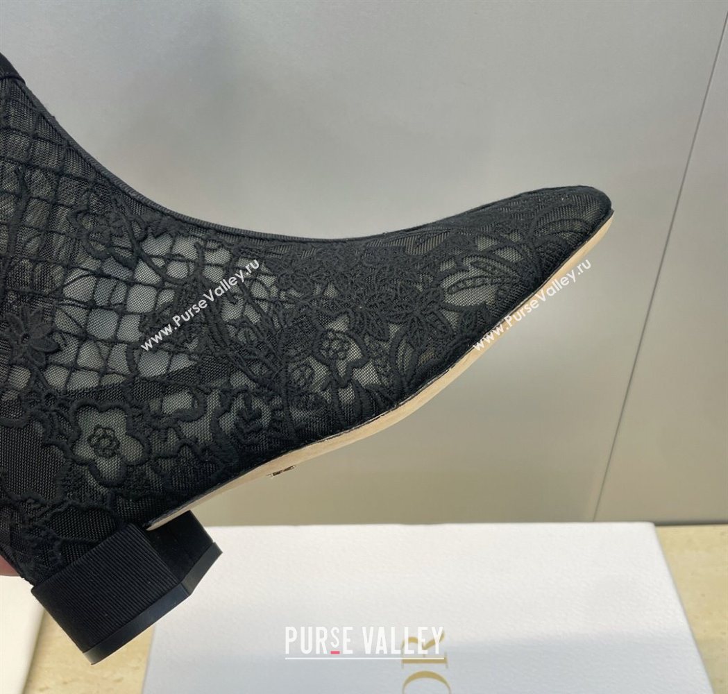Dior Naughtily-D Heeled Ankle Boots 3.5cm in Transparent Mesh Embroidered with Millefiori Motif Black 2025 DR121607 (MD-25121611