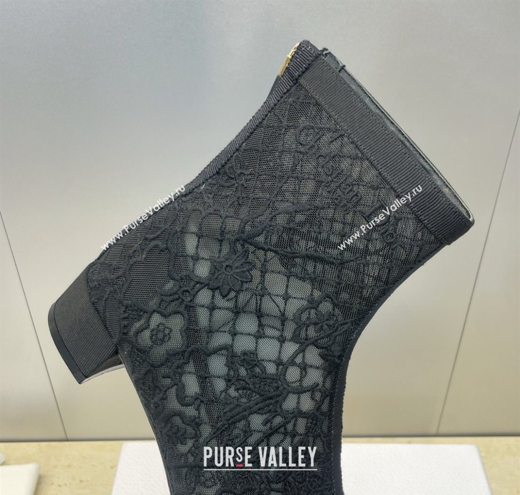 Dior Naughtily-D Heeled Ankle Boots 3.5cm in Transparent Mesh Embroidered with Millefiori Motif Black 2025 DR121607 (MD-25121611