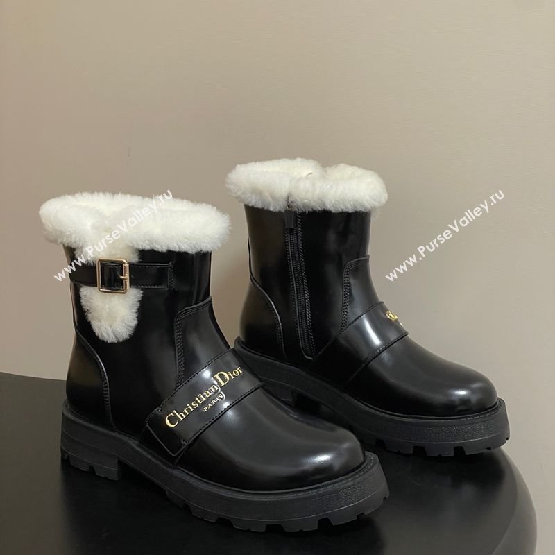 Dior DiorAlps D-Quest Ankle Boots in Shiny Calfskin and Wool with Buckle Strap Black 2025 DR121609 (MD-251216120)