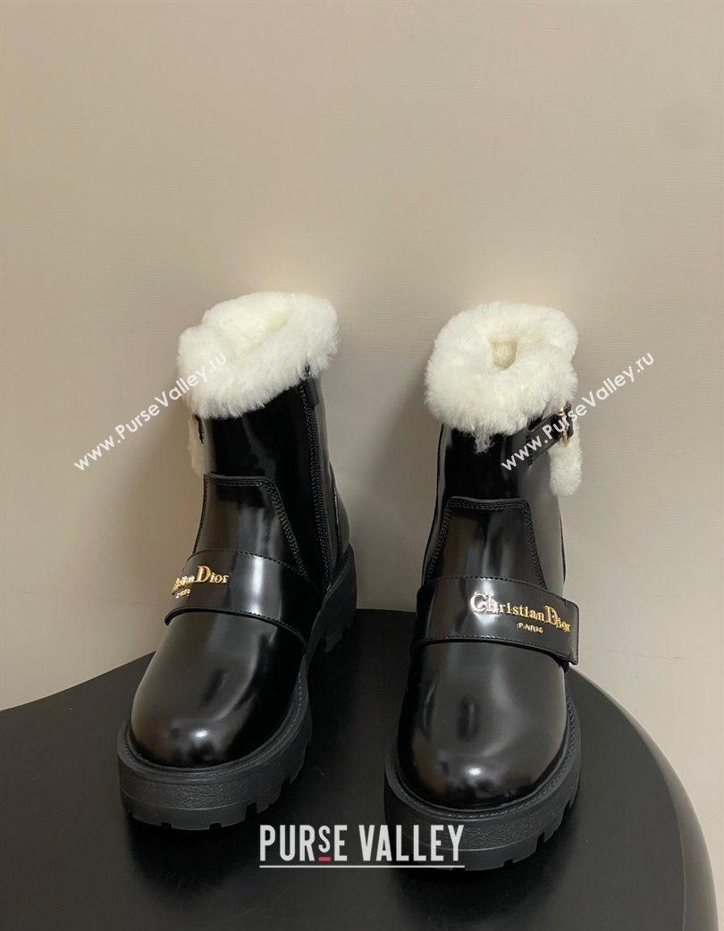 Dior DiorAlps D-Quest Ankle Boots in Shiny Calfskin and Wool with Buckle Strap Black 2025 DR121609 (MD-251216120)