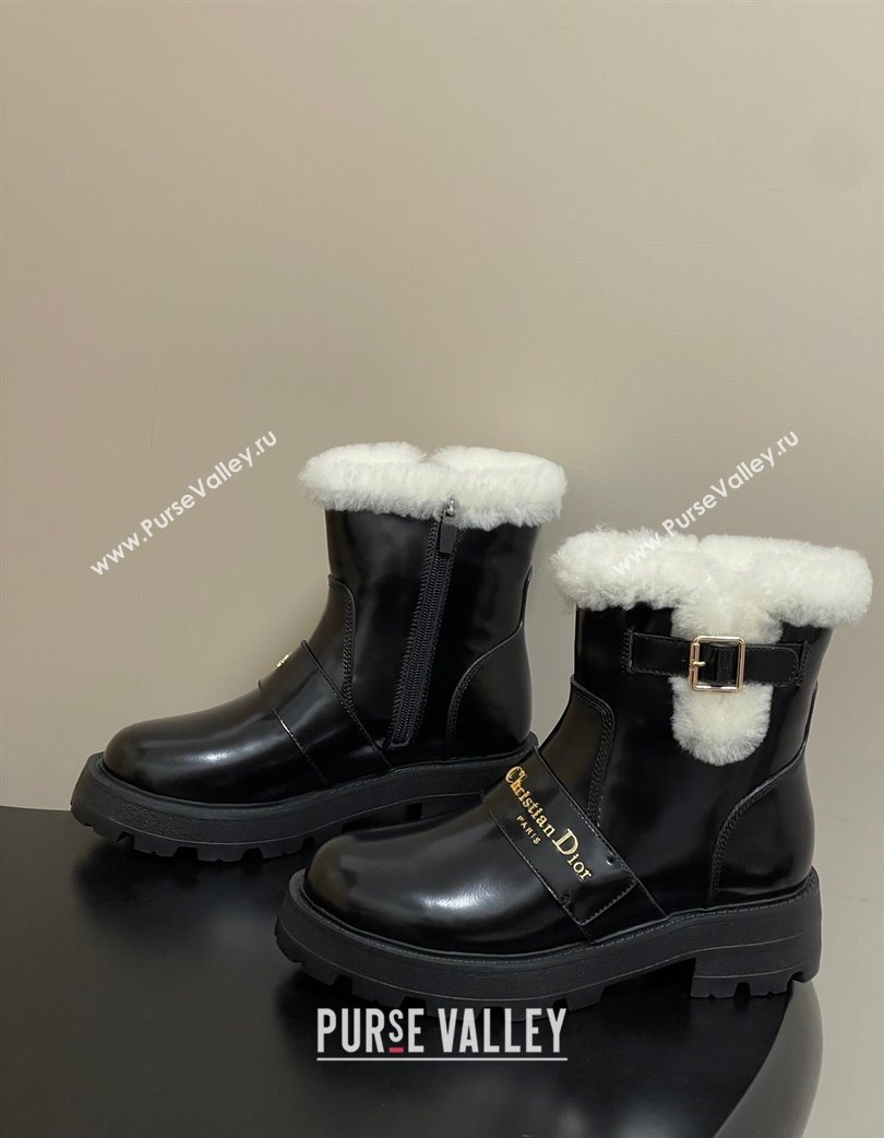 Dior DiorAlps D-Quest Ankle Boots in Shiny Calfskin and Wool with Buckle Strap Black 2025 DR121609 (MD-251216120)