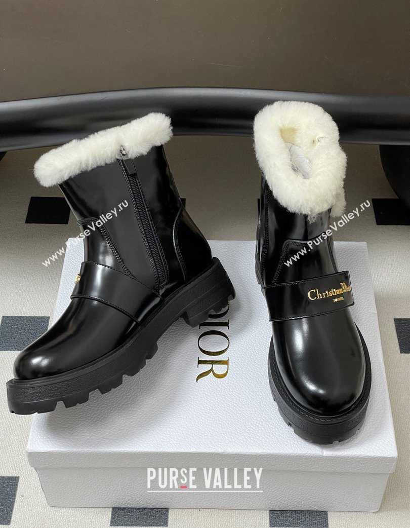 Dior DiorAlps D-Quest Ankle Boots in Shiny Calfskin and Wool with Buckle Strap Black 2025 DR121609 (MD-251216120)