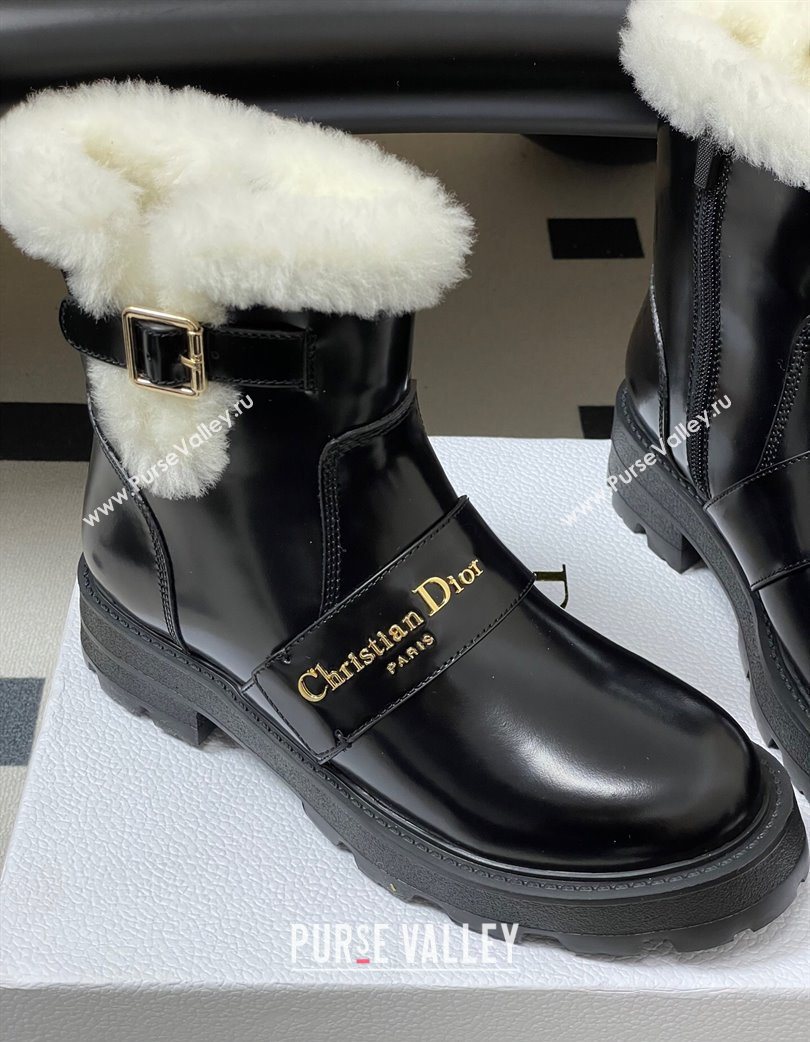 Dior DiorAlps D-Quest Ankle Boots in Shiny Calfskin and Wool with Buckle Strap Black 2025 DR121609 (MD-251216120)