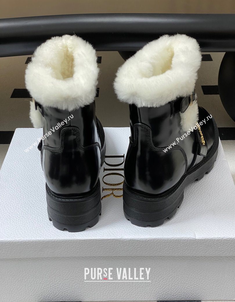 Dior DiorAlps D-Quest Ankle Boots in Shiny Calfskin and Wool with Buckle Strap Black 2025 DR121609 (MD-251216120)