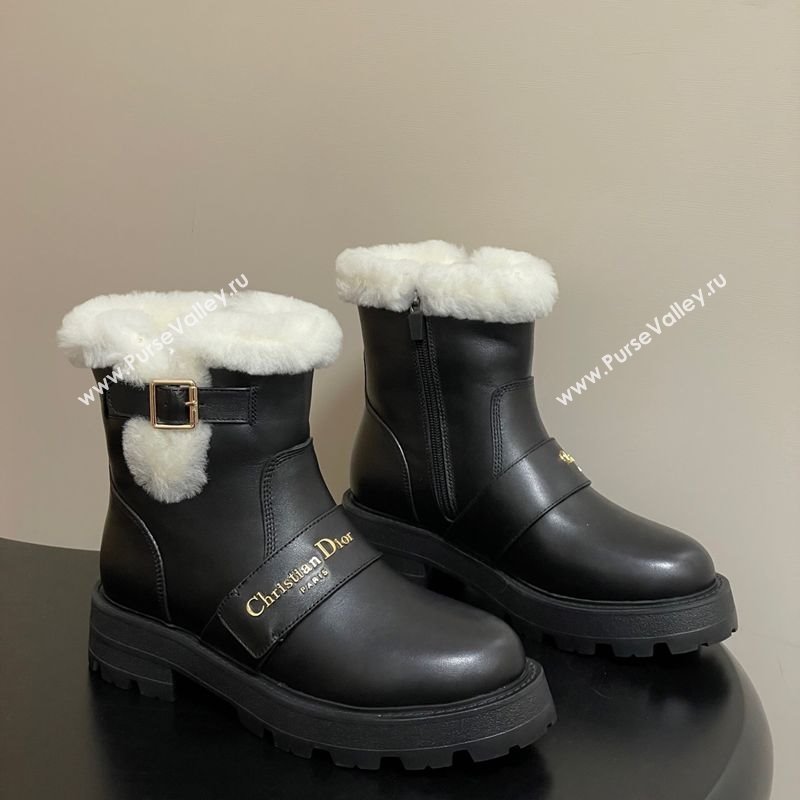 Dior DiorAlps D-Quest Ankle Boots in Calfskin Leather and Wool with Buckle Strap Black 2025 DR121609 (MD-251216121)