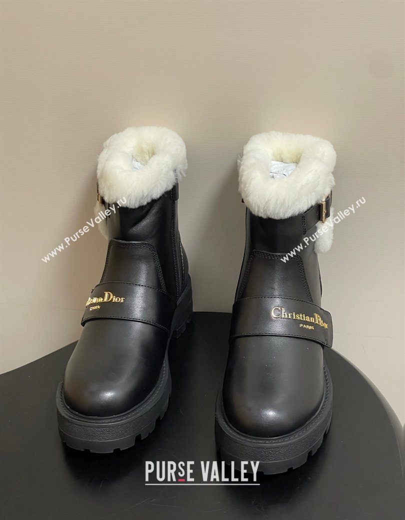 Dior DiorAlps D-Quest Ankle Boots in Calfskin Leather and Wool with Buckle Strap Black 2025 DR121609 (MD-251216121)