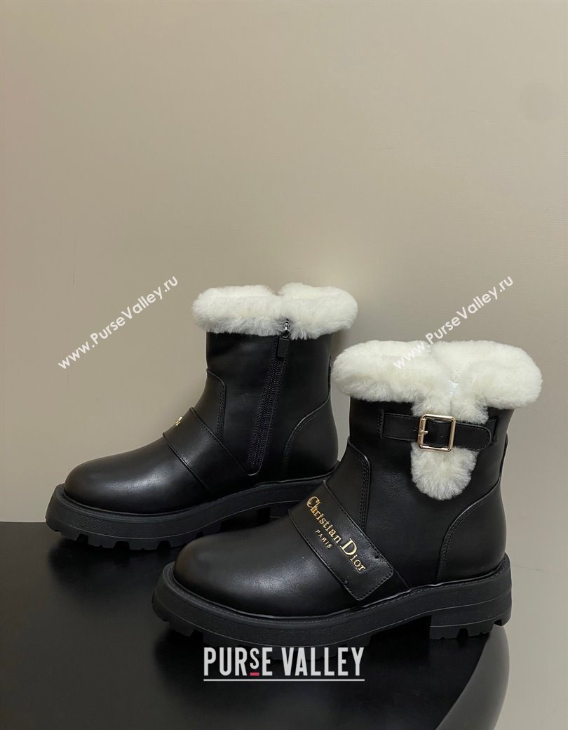 Dior DiorAlps D-Quest Ankle Boots in Calfskin Leather and Wool with Buckle Strap Black 2025 DR121609 (MD-251216121)