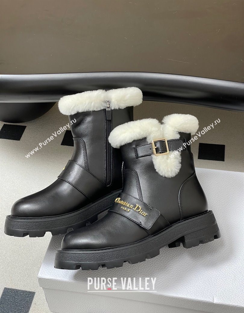Dior DiorAlps D-Quest Ankle Boots in Calfskin Leather and Wool with Buckle Strap Black 2025 DR121609 (MD-251216121)