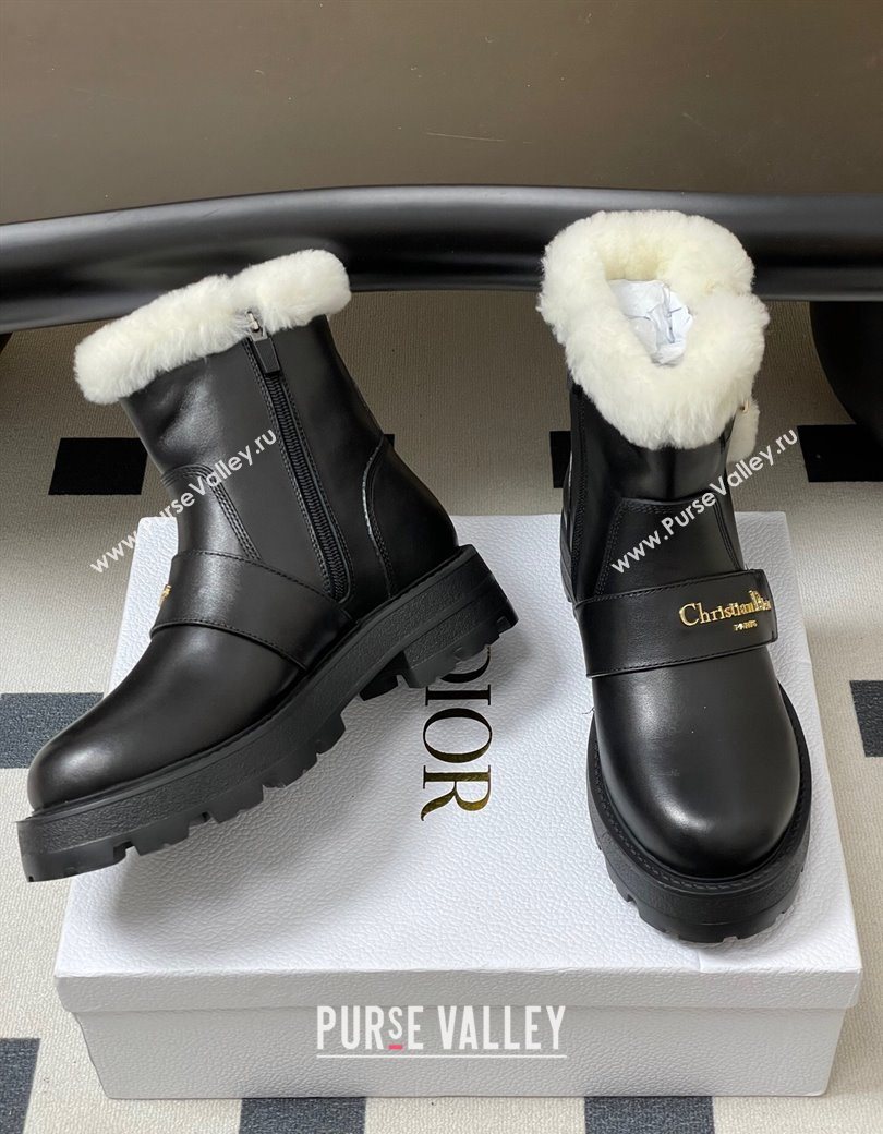 Dior DiorAlps D-Quest Ankle Boots in Calfskin Leather and Wool with Buckle Strap Black 2025 DR121609 (MD-251216121)