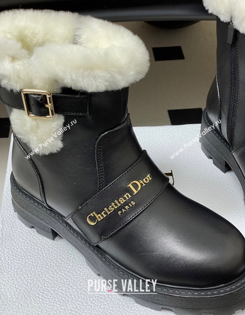 Dior DiorAlps D-Quest Ankle Boots in Calfskin Leather and Wool with Buckle Strap Black 2025 DR121609 (MD-251216121)