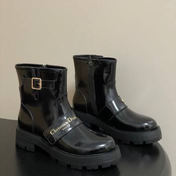 Dior DiorAlps D-Quest Ankle Boots in Shiny Calfskin with Logo Buckle Strap Black 2025 DR121609 (MD-251216123)