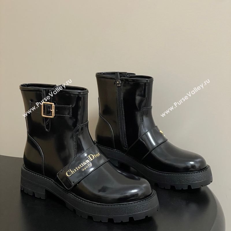 Dior DiorAlps D-Quest Ankle Boots in Shiny Calfskin with Logo Buckle Strap Black 2025 DR121609 (MD-251216123)
