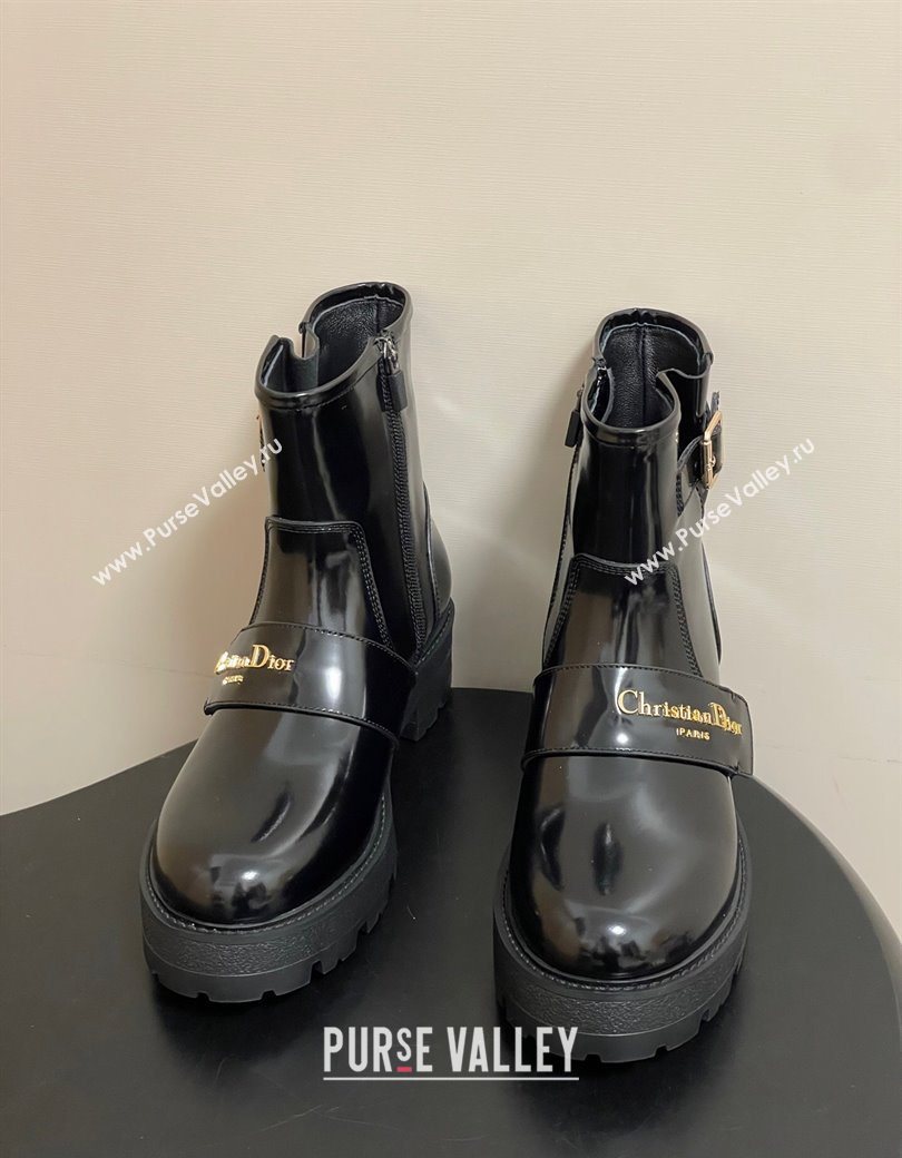 Dior DiorAlps D-Quest Ankle Boots in Shiny Calfskin with Logo Buckle Strap Black 2025 DR121609 (MD-251216123)