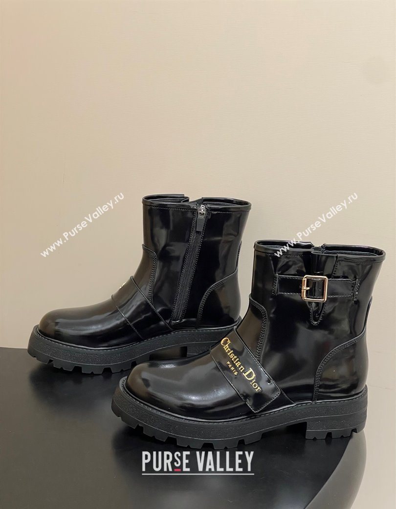 Dior DiorAlps D-Quest Ankle Boots in Shiny Calfskin with Logo Buckle Strap Black 2025 DR121609 (MD-251216123)