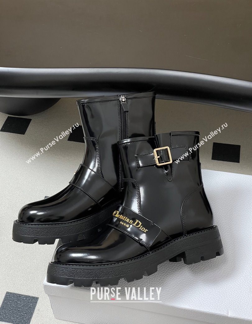 Dior DiorAlps D-Quest Ankle Boots in Shiny Calfskin with Logo Buckle Strap Black 2025 DR121609 (MD-251216123)