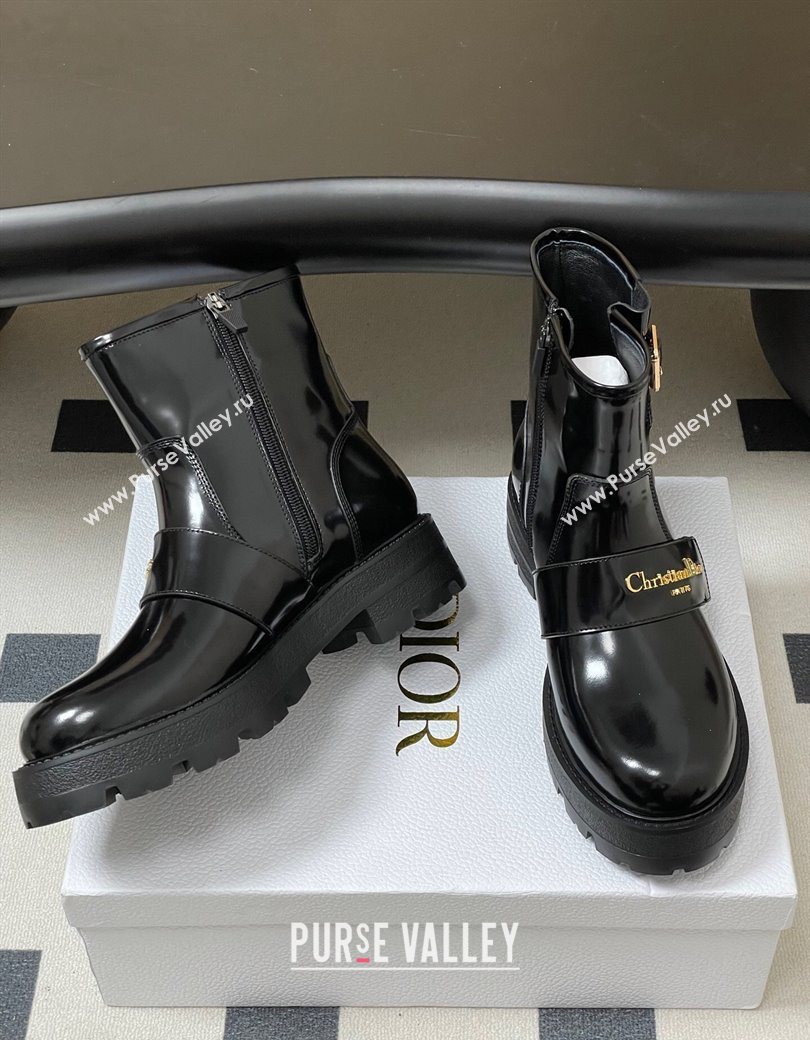 Dior DiorAlps D-Quest Ankle Boots in Shiny Calfskin with Logo Buckle Strap Black 2025 DR121609 (MD-251216123)