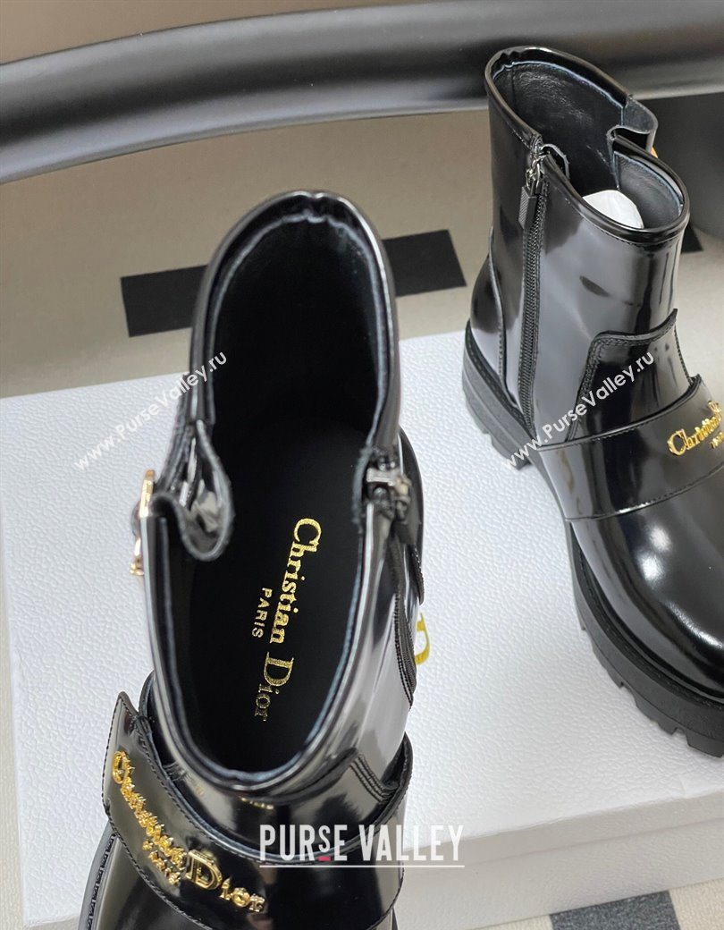 Dior DiorAlps D-Quest Ankle Boots in Shiny Calfskin with Logo Buckle Strap Black 2025 DR121609 (MD-251216123)
