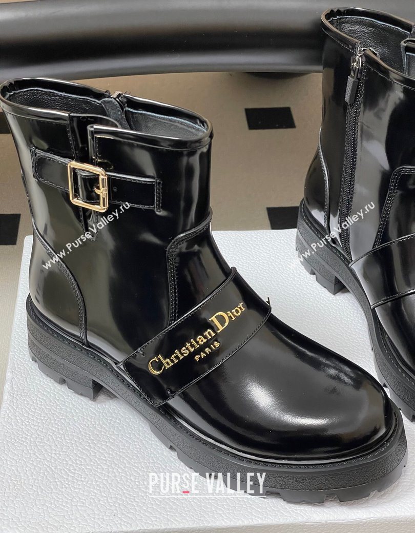 Dior DiorAlps D-Quest Ankle Boots in Shiny Calfskin with Logo Buckle Strap Black 2025 DR121609 (MD-251216123)