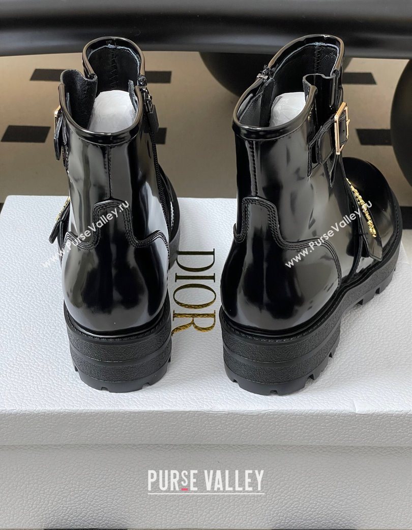 Dior DiorAlps D-Quest Ankle Boots in Shiny Calfskin with Logo Buckle Strap Black 2025 DR121609 (MD-251216123)