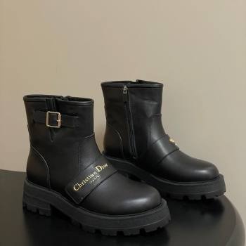 Dior DiorAlps D-Quest Ankle Boots in Calfskin Leather with Logo Buckle Strap Black 2025 DR121609 (MD-251216124)