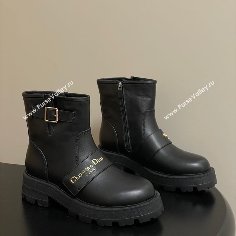 Dior DiorAlps D-Quest Ankle Boots in Calfskin Leather with Logo Buckle Strap Black 2025 DR121609 (MD-251216124)