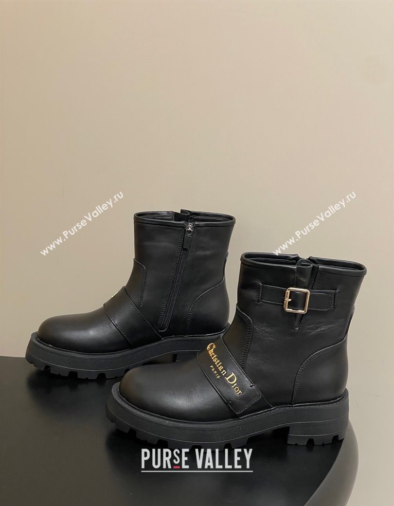 Dior DiorAlps D-Quest Ankle Boots in Calfskin Leather with Logo Buckle Strap Black 2025 DR121609 (MD-251216124)