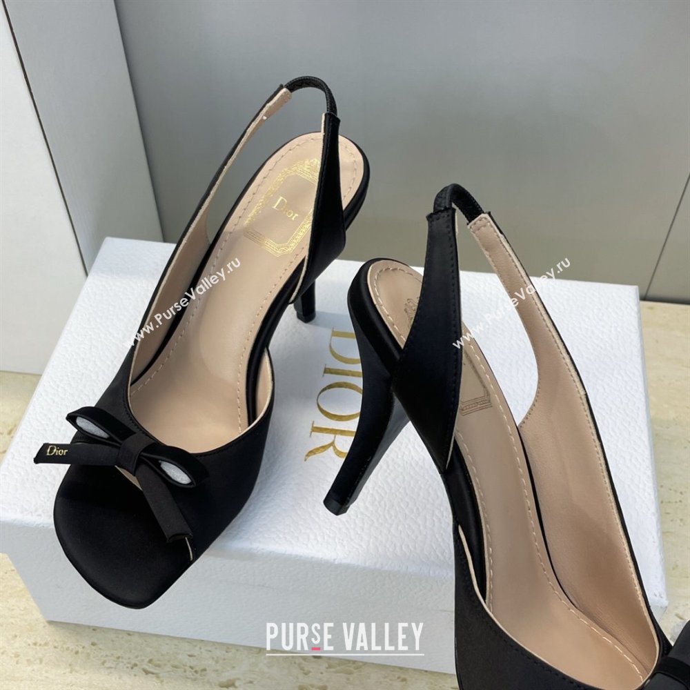 Dior Bow Satin Heeled Sandals 7.5cm Black 2025 DR121702 (MD-251217032)