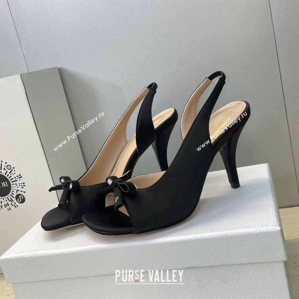 Dior Bow Satin Heeled Sandals 7.5cm Black 2025 DR121702 (MD-251217032)
