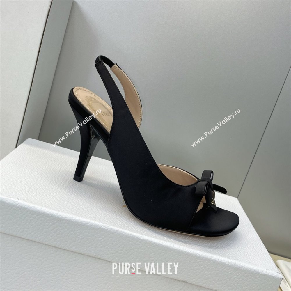 Dior Bow Satin Heeled Sandals 7.5cm Black 2025 DR121702 (MD-251217032)