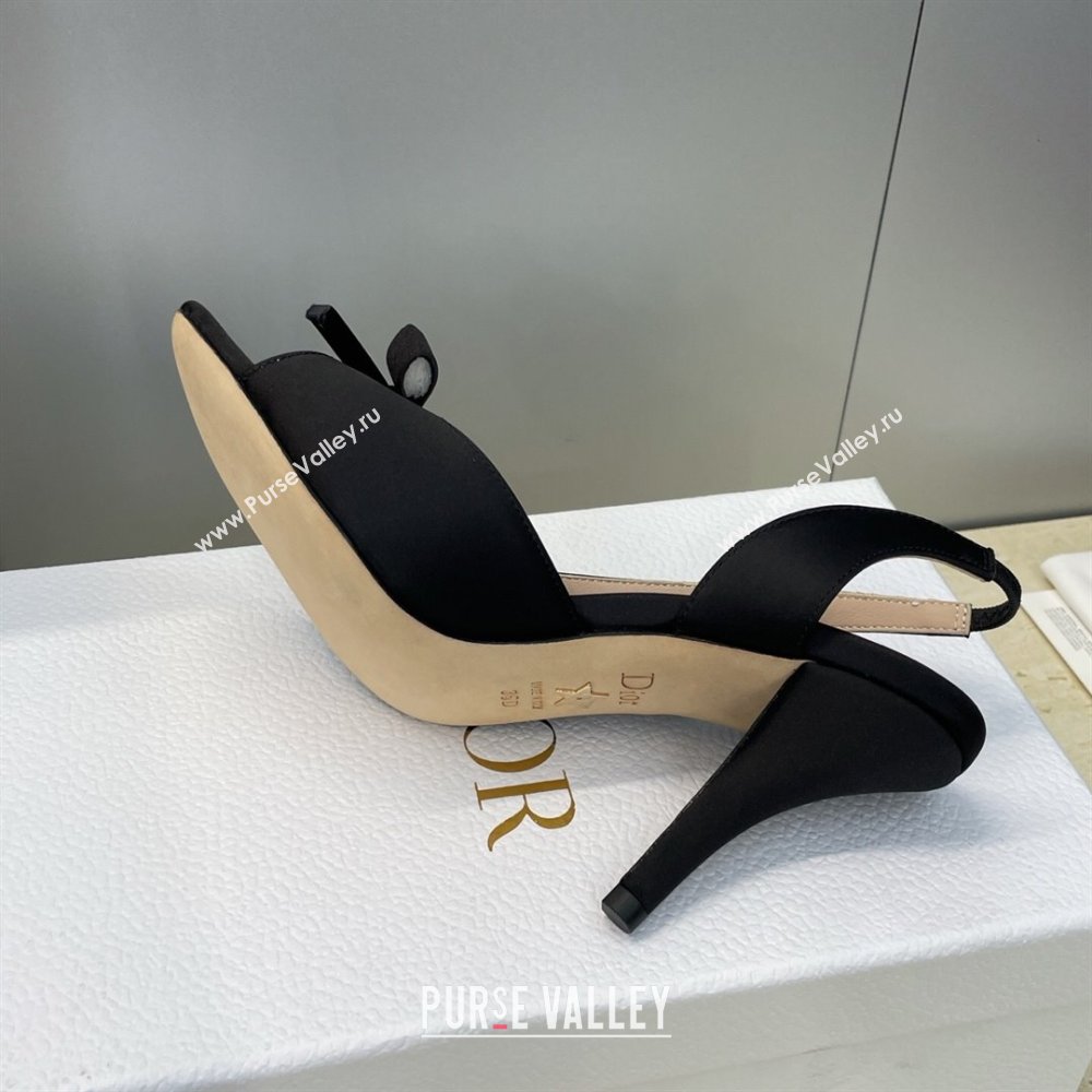 Dior Bow Satin Heeled Sandals 7.5cm Black 2025 DR121702 (MD-251217032)
