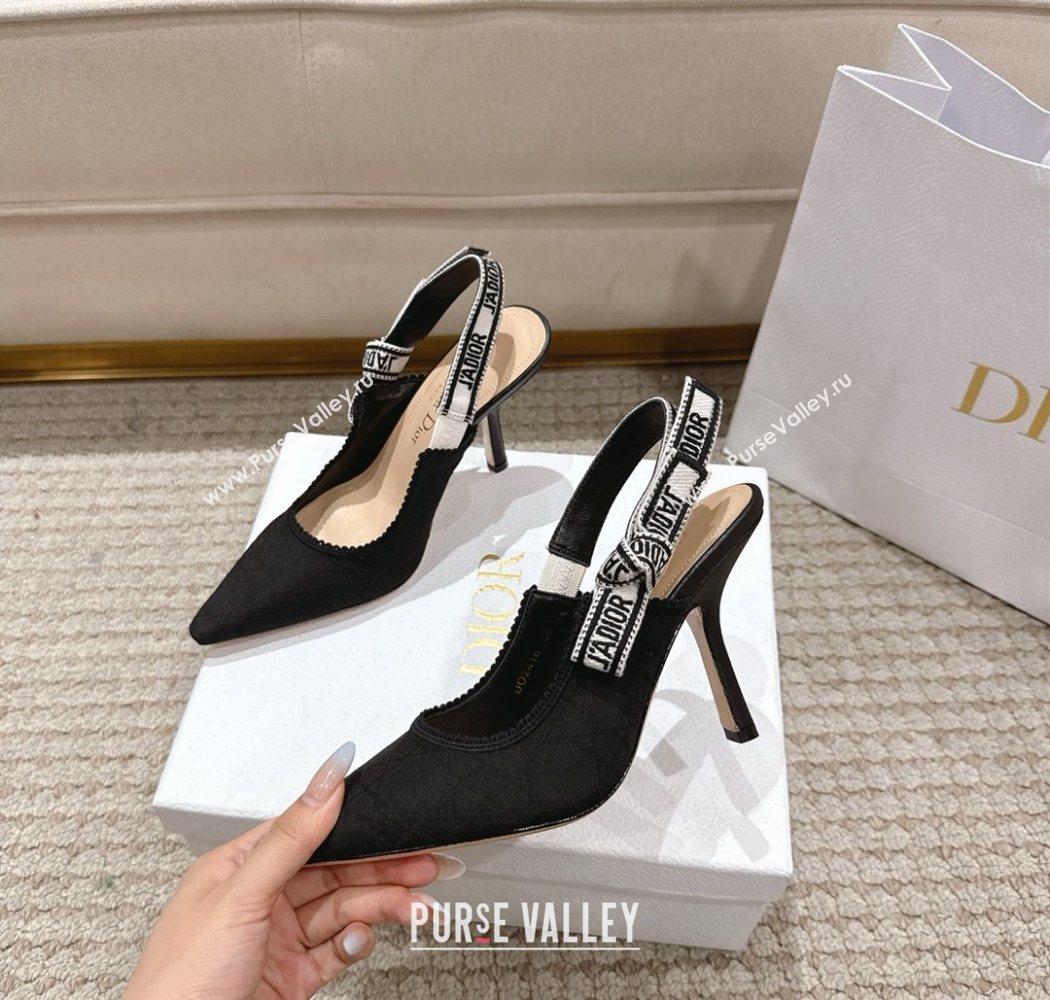 Dior JAdior Slingbacks Pumps 9.5cm in Black Technical Fabric with Cannage Motif 2025 1217 (MD-251217053)