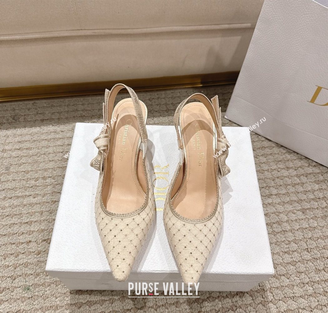 Dior JAdior Slingbacks Pump 6.5cm in Strass Microcannage Cotton Beige 2025 1217 (MD-251217047)