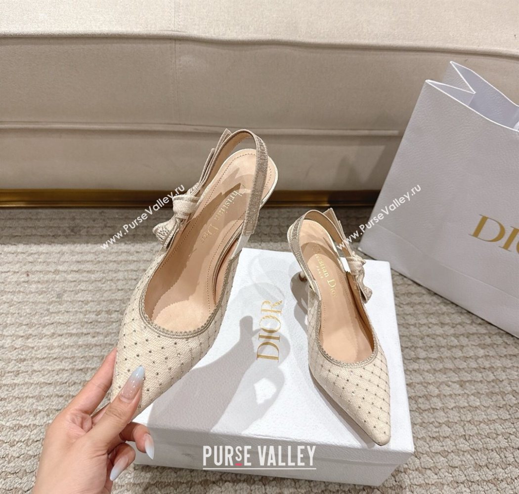 Dior JAdior Slingbacks Pump 6.5cm in Strass Microcannage Cotton Beige 2025 1217 (MD-251217047)