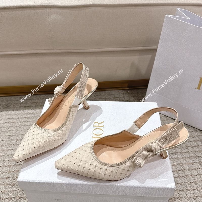 Dior JAdior Slingbacks Pump 6.5cm in Strass Microcannage Cotton Beige 2025 1217 (MD-251217047)