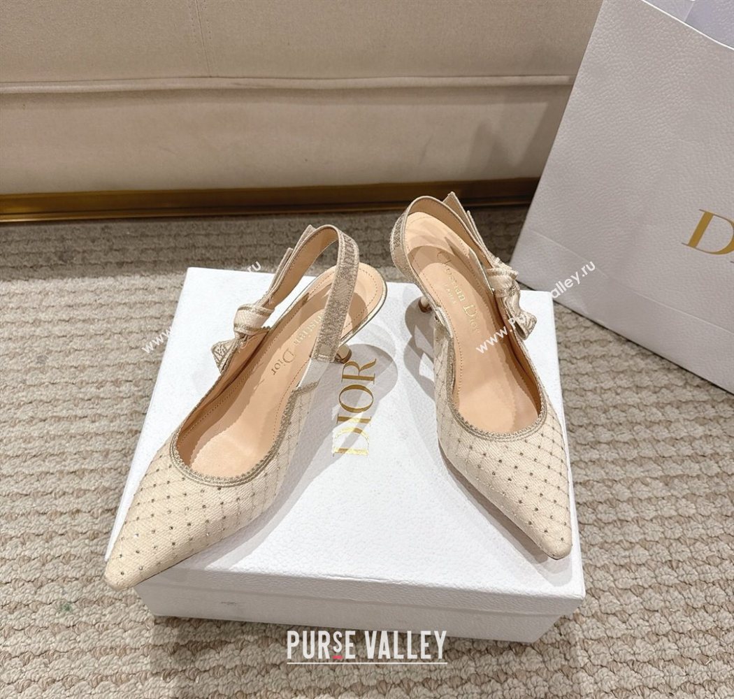 Dior JAdior Slingbacks Pump 6.5cm in Strass Microcannage Cotton Beige 2025 1217 (MD-251217047)