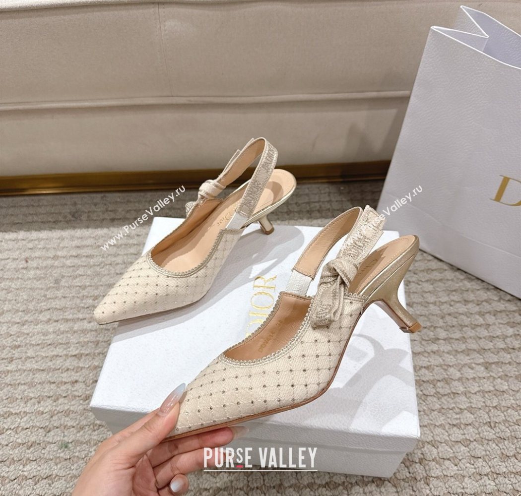 Dior JAdior Slingbacks Pump 6.5cm in Strass Microcannage Cotton Beige 2025 1217 (MD-251217047)