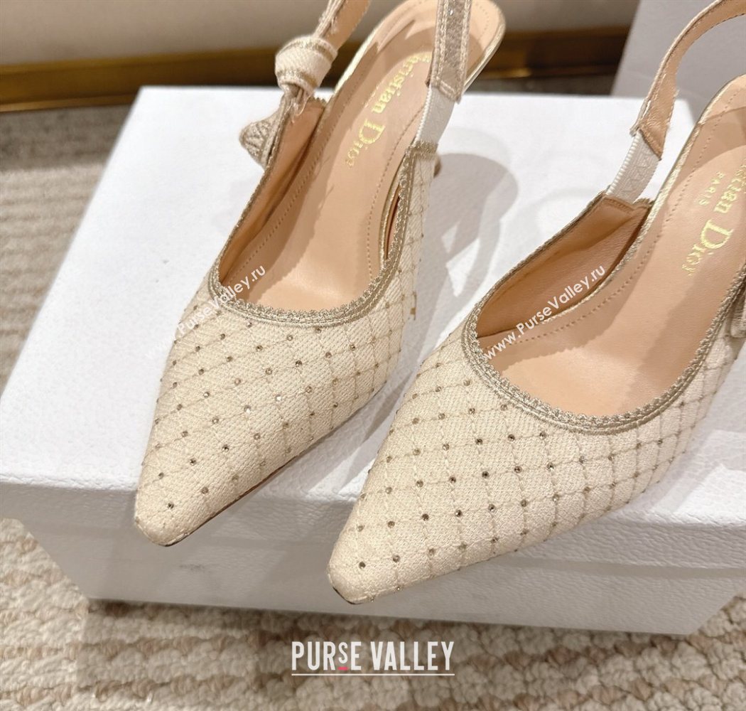 Dior JAdior Slingbacks Pump 6.5cm in Strass Microcannage Cotton Beige 2025 1217 (MD-251217047)