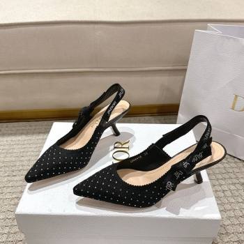Dior JAdior Slingbacks Pump 6.5cm in Strass Microcannage Cotton Black 2025 1217 (MD-251217048)