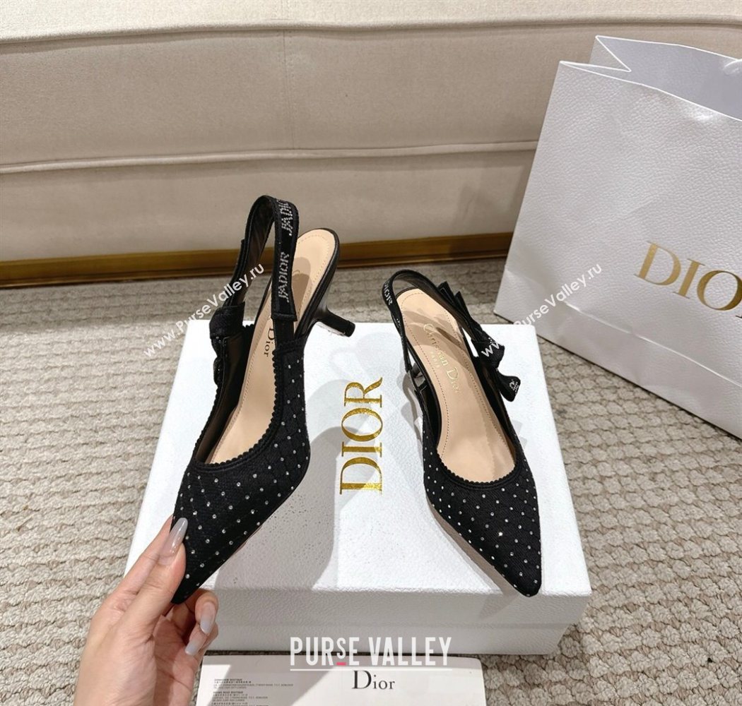 Dior JAdior Slingbacks Pump 6.5cm in Strass Microcannage Cotton Black 2025 1217 (MD-251217048)
