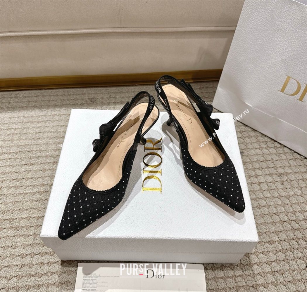 Dior JAdior Slingbacks Pump 6.5cm in Strass Microcannage Cotton Black 2025 1217 (MD-251217048)