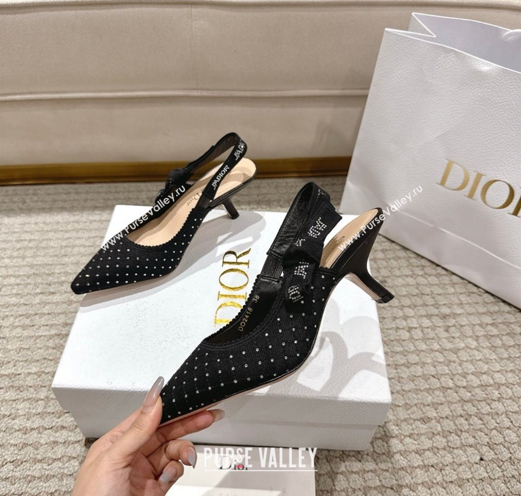 Dior JAdior Slingbacks Pump 6.5cm in Strass Microcannage Cotton Black 2025 1217 (MD-251217048)