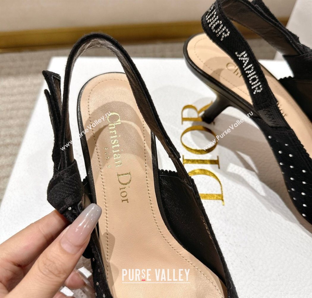 Dior JAdior Slingbacks Pump 6.5cm in Strass Microcannage Cotton Black 2025 1217 (MD-251217048)