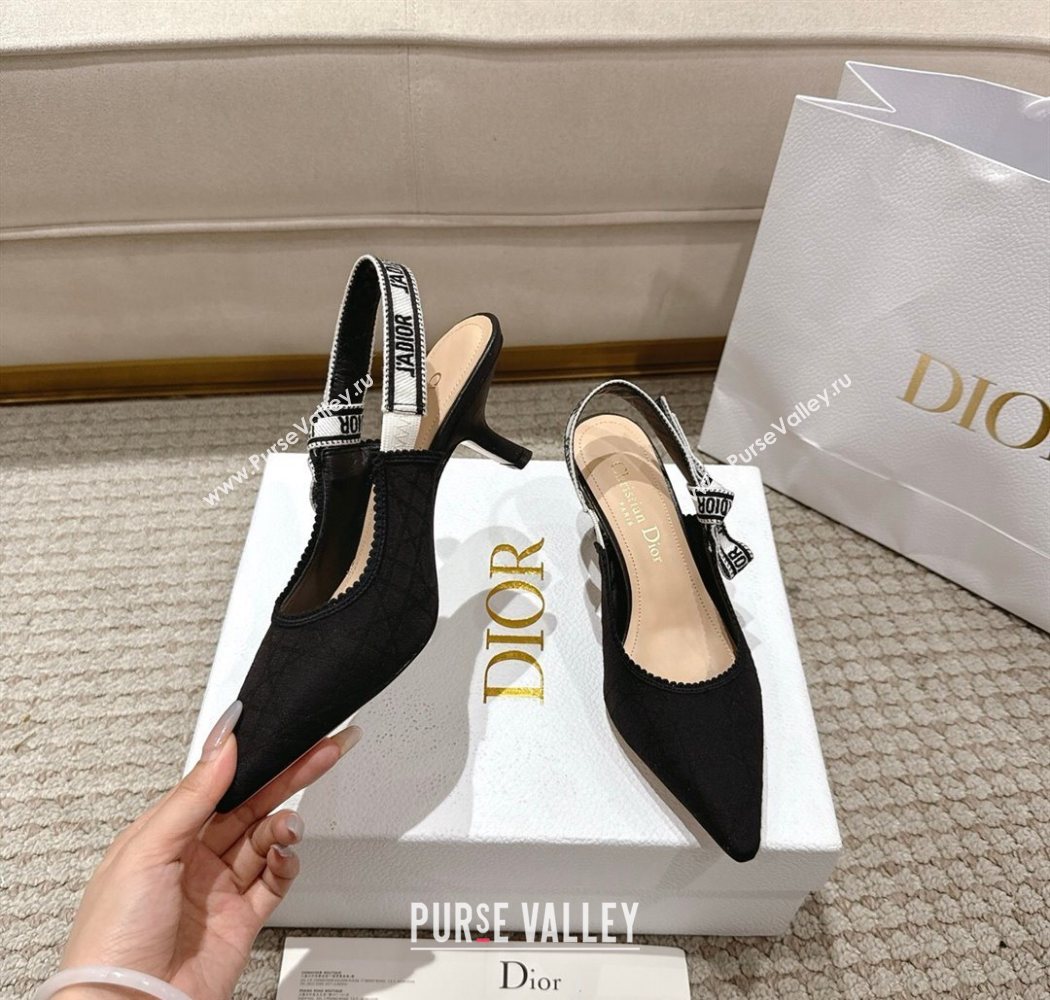 Dior JAdior Slingbacks Pumps 6.5cm in Black Technical Fabric with Cannage Motif 2025 1217 (MD-251217054)