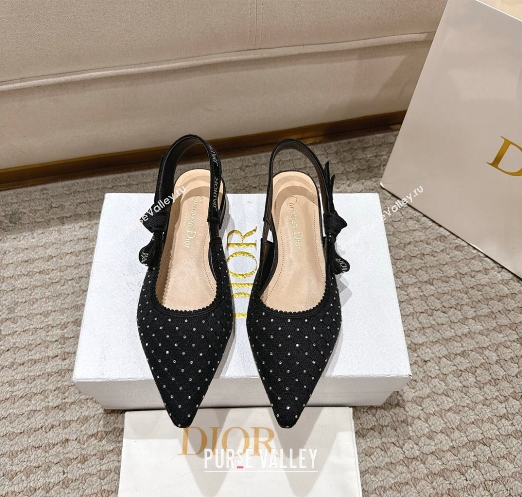 Dior JAdior Slingbacks Ballets Flat in Strass Microcannage Cotton Black 2025 1217 (MD-251217050)